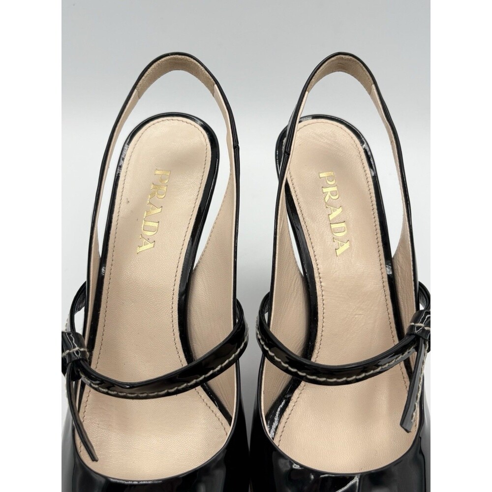 Prada S/S 2009 Black Patent Leather Heels Ribbon Detail Peep Toe Sz EU 36 - Picture 6 of 13